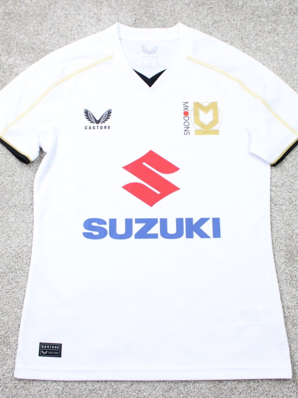 MK DONS Jersey Men 6 XXS White Castore Aertek Football Soccer S/S Pullover Shirt